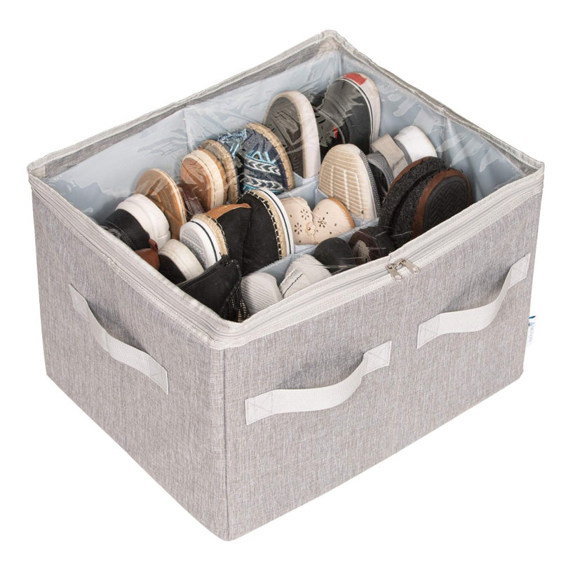Moteph Shoe Organizer Closet Storage Solution with Clear Cover & Adjustable Dividers for Shoes, Handbags, Blankets, Linen, Clothing (Medium - 16 Pairs, Grey) - Image 1